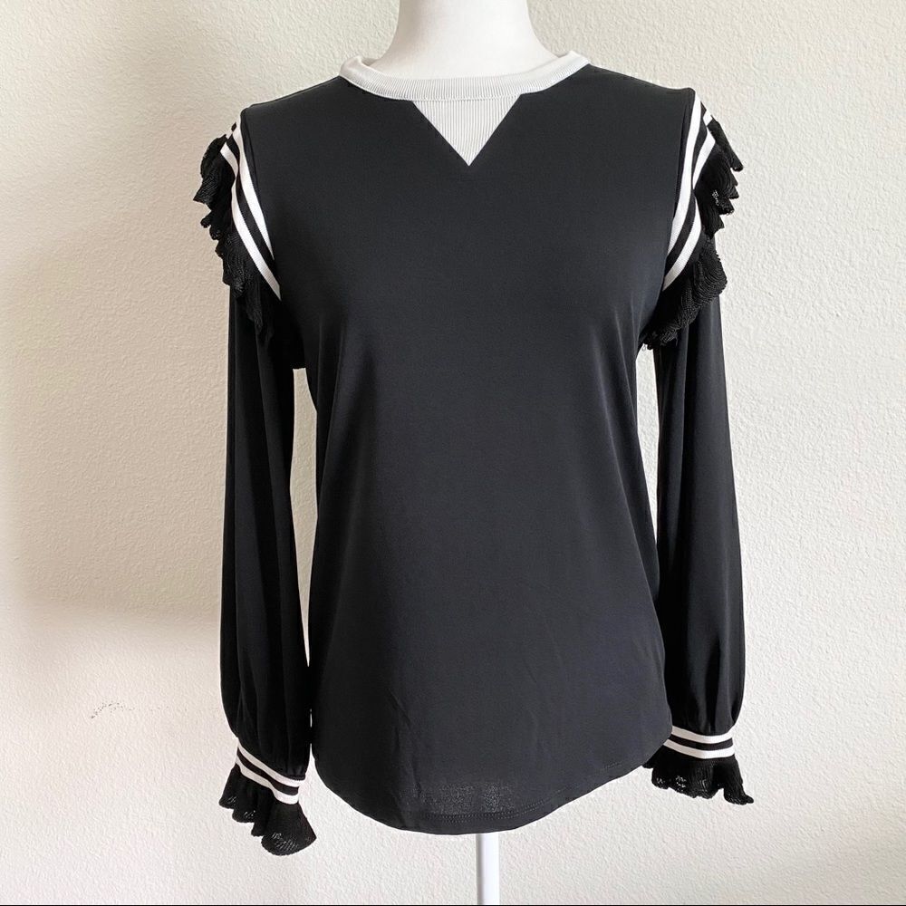 Belle Vere Black Ruffle Long Sleeve Top Women's XS Slinky
